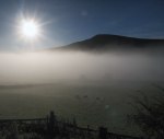 Mist hangs in the Vale of Edale